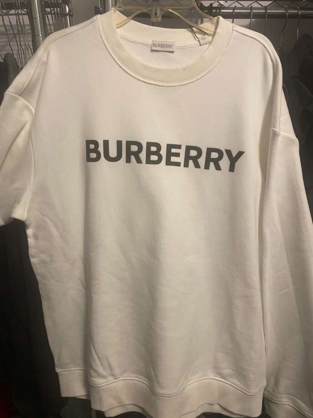 Burberry White Black Logo Crewneck Pullover Sweatshirt Size L